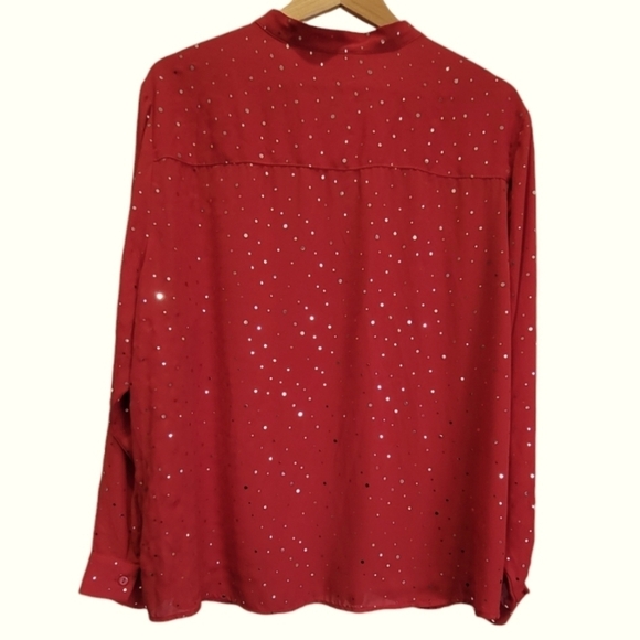 3X Metallic Beaded Adjustable Long Sleeve Pockets Button Down Party Blouse - Picture 2 of 7